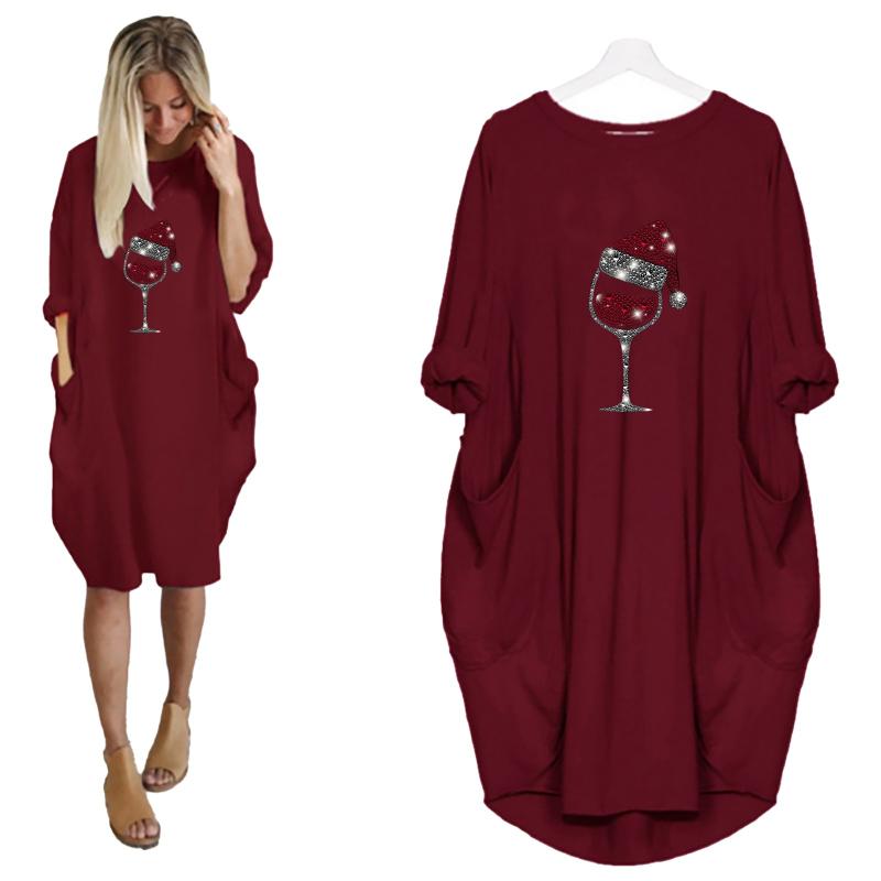 

Casual Dresses 2022 Spring Summer Glass Christmas Dress Women Long Sleeve Elegant Party Loose Robe Femme Plus Size Xmas Clothing, Black;gray