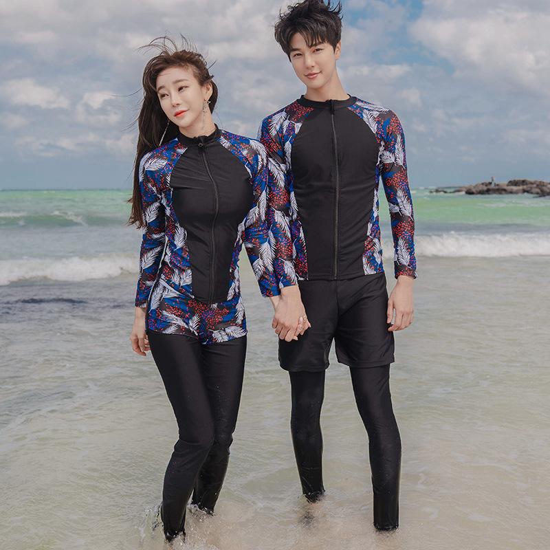 

Korean Swimsuit Suit For Swim Surf Windsurf Korea Swimwear Diving Split Women Long Sleeve Sun Proof Surfsuit Men Trousers One-Piece Suits