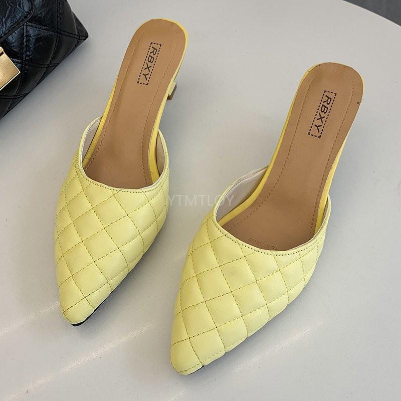

Lattices Sewing Candy Colors Closed Toe Woman Slippers Solid Mules Slides Pointed Sandals Zapatillas Mujer Casa, Black