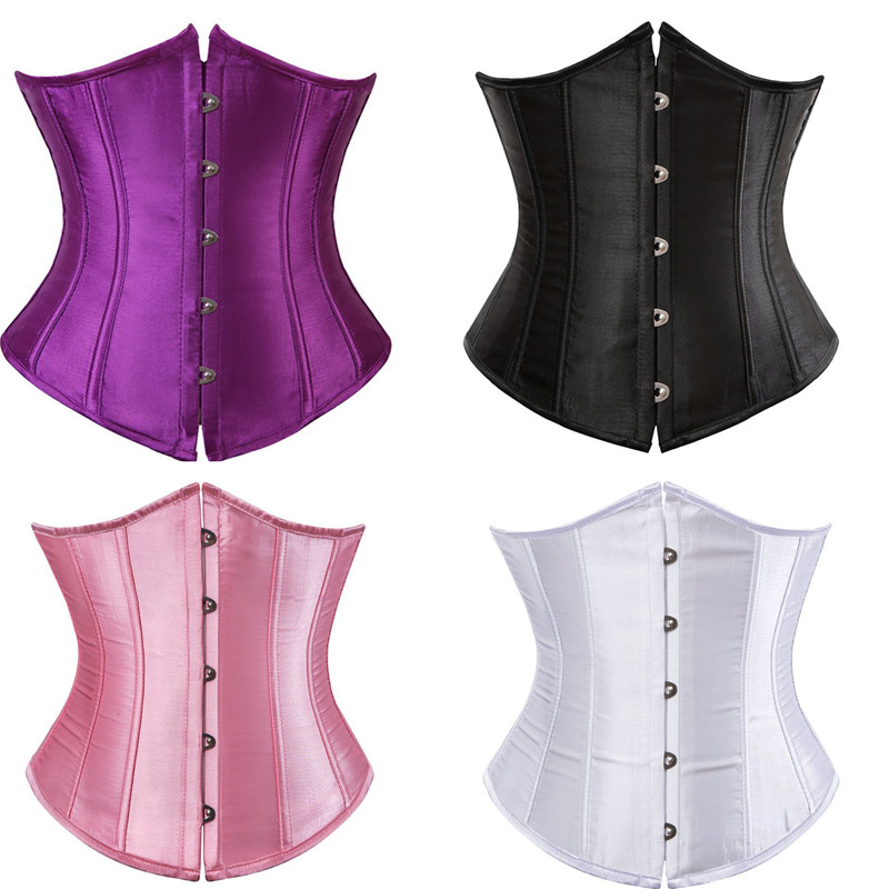 

Woman Bustiers Womens Slimming Shapers Short Corset Top Sexy Underwear Satin Plus Size Underbust Overbust Lace Up Waist Trainer Bustier Cors, Black