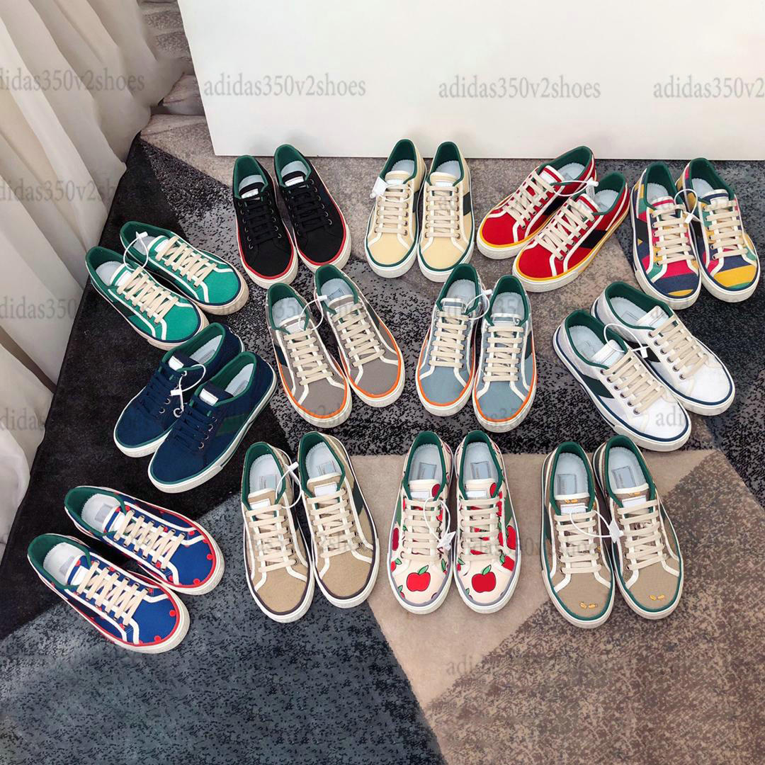 

Tennis 1977 Print Designer Shoes Low High Top Men Sneaker Canvas ACE Luxurys Designers Womens Shoe Italy Green And Red Web Stripe Rubber Sole Embroidered Vintage