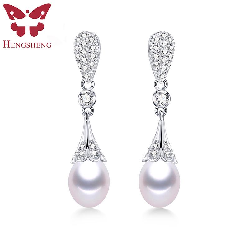 

Dangle & Chandelier Clearance Sale!100% Natural Freshwater Pearl Drop Earrings 925 Sterling Silver Zircon Brand Wedding Engagement Jewel