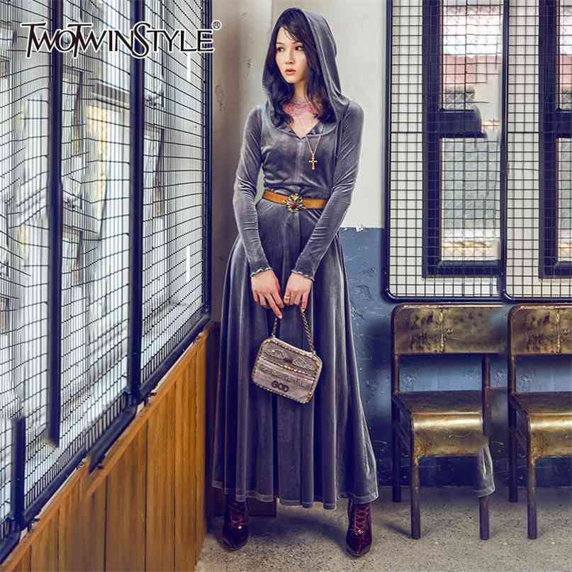 

Elegant Solid Dress For Women Hooded Collar Long Sleeve High Waist Evening Party Dresses Female Summer 210520, Gray