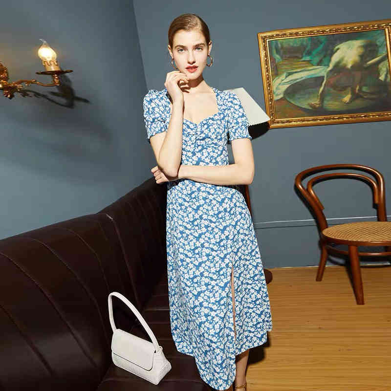 

Elegant a-line Purple Chiffon Summer Dresses Women Vintage Korean Midi Dress Party Square Collar Boho female Vestidos 210517