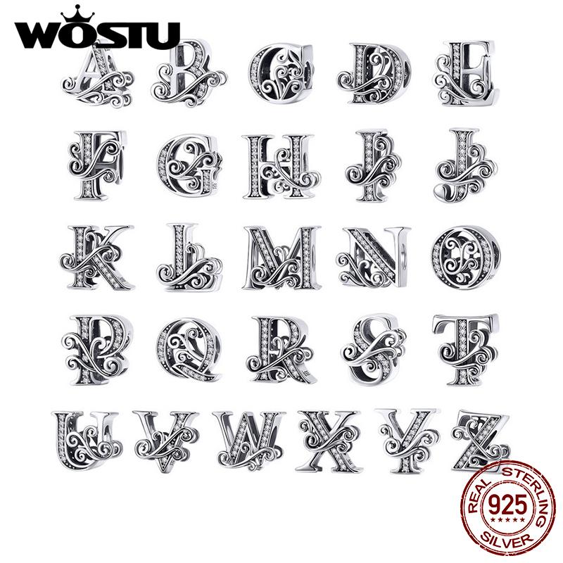 

Other WOSTU Genuine 925 Sterling Silver DIY Letters A-Z Beads Charms Fit Original Bracelets Pendant Bangles For Women Fine Jewelry