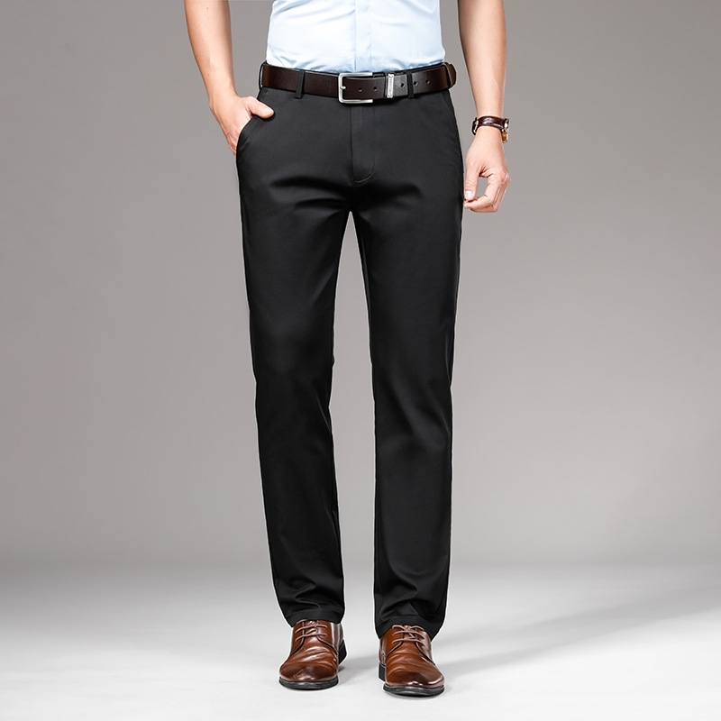 

Spring and summer new casual pants men's Korean version slim fit business trousers non iron straight tube elastic high waist solid, Hnd6703 black