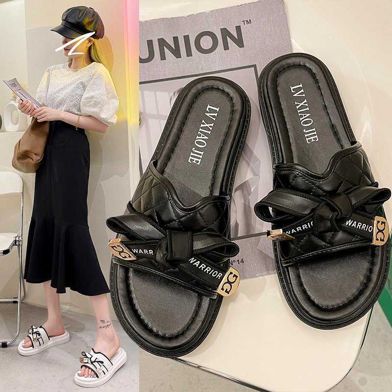 

Fashion Outdoor Beach Women Slippers Bow Lace-up Ladies Shoes Wedges Summer Platform Slides Flip Flops Casual Women Shoes H0827, White