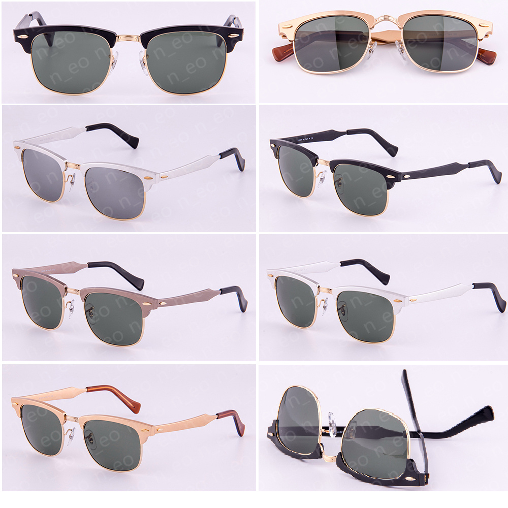 

Soscar Vintage Sunglasses Men Aluminum Semi-Rimless Frame Glass Lens High Quality 100% UV Protection Eyewear for Women with Original Box Bar, White;black