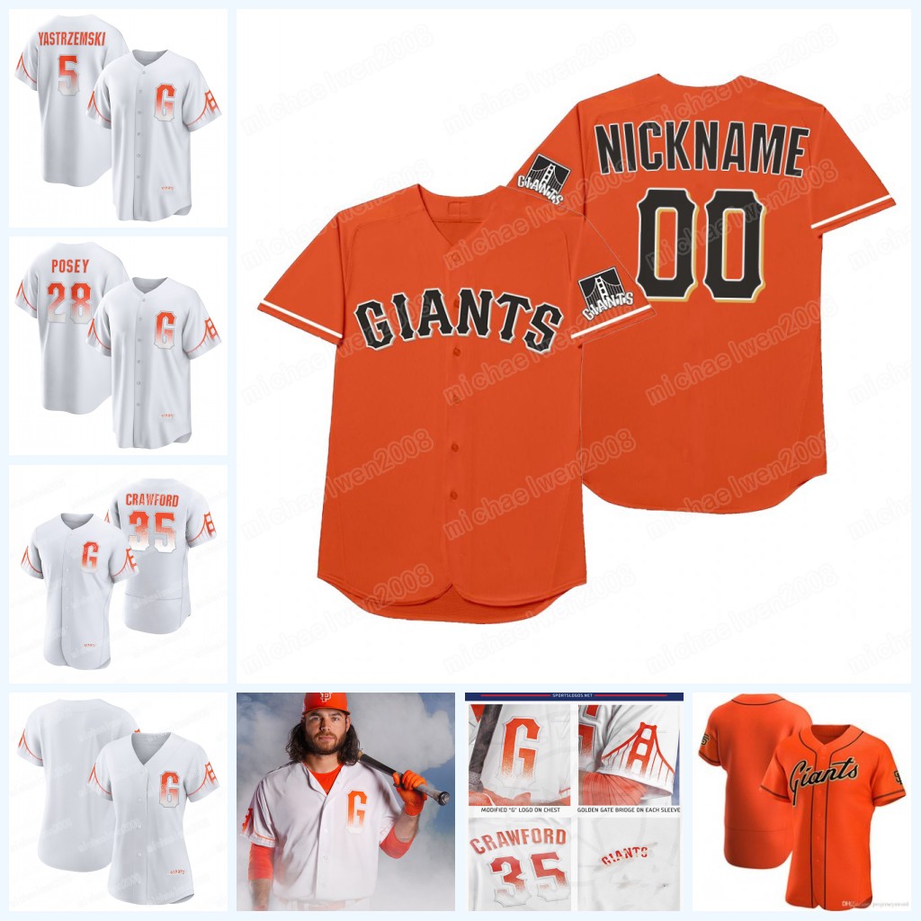 

Buster Posey San Francisco 2021 City Connect Jersey Giants 35 Crawford Mike Yastrzemski Steven Duggar Jarlin Garcia Alex Wood Darin Ruf LaMonte Wade Jr, Men cool base orange