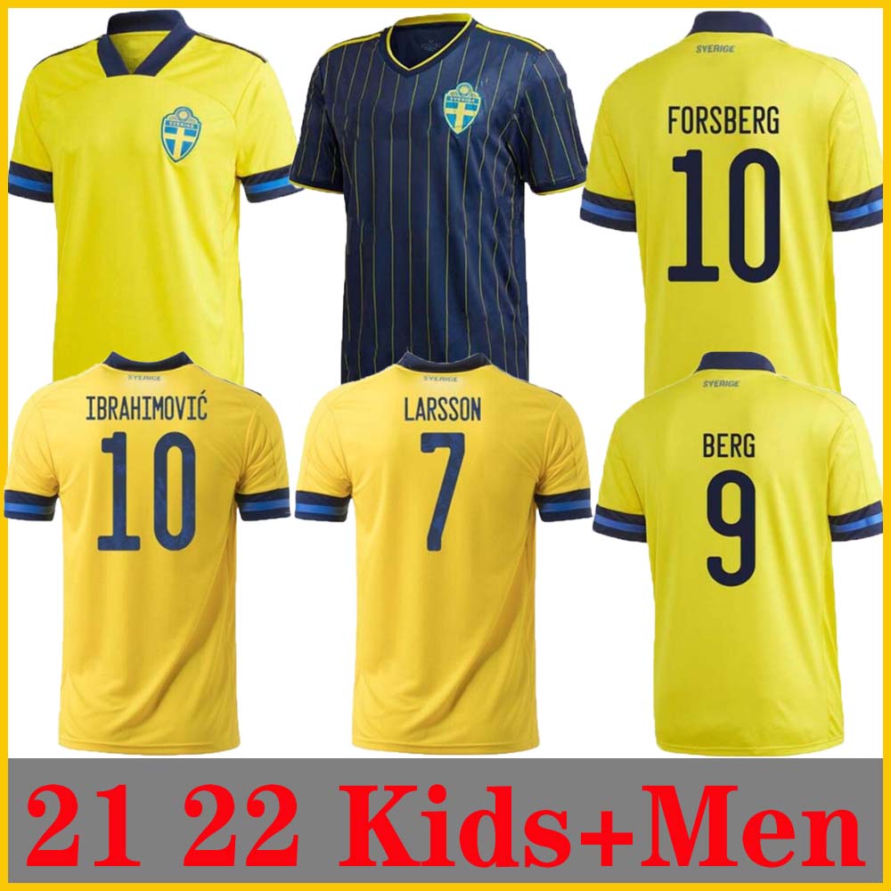 

2021 Suecia Soccer Jersey Home Alew Away Ibrahimovic Kulusevski Berg Forsberg Larsson Tankovic Isak Claesson Fútbol Camisa Fans Versión Jugador Hombres + Niños, 20 21 kids :16-28