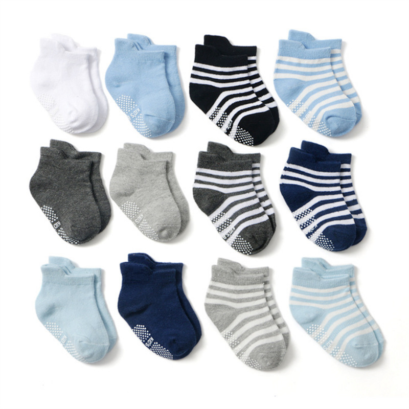 

6 Pairs/lot 0 to 6 Yrs Cotton Children's Anti-slip Boat Socks For Boys Girl Low Cut Floor Kid Sock With Rubber Grips Four Season 819 Y2, Color you want