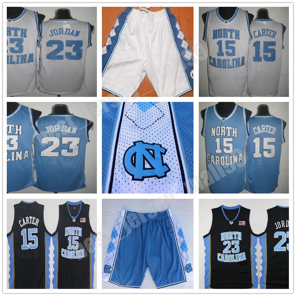 

UNC Jersey North Carolina #15 Vince Carter Blue White Stitched NCAA College Basketball Jerseys Embroidery shorts, Black