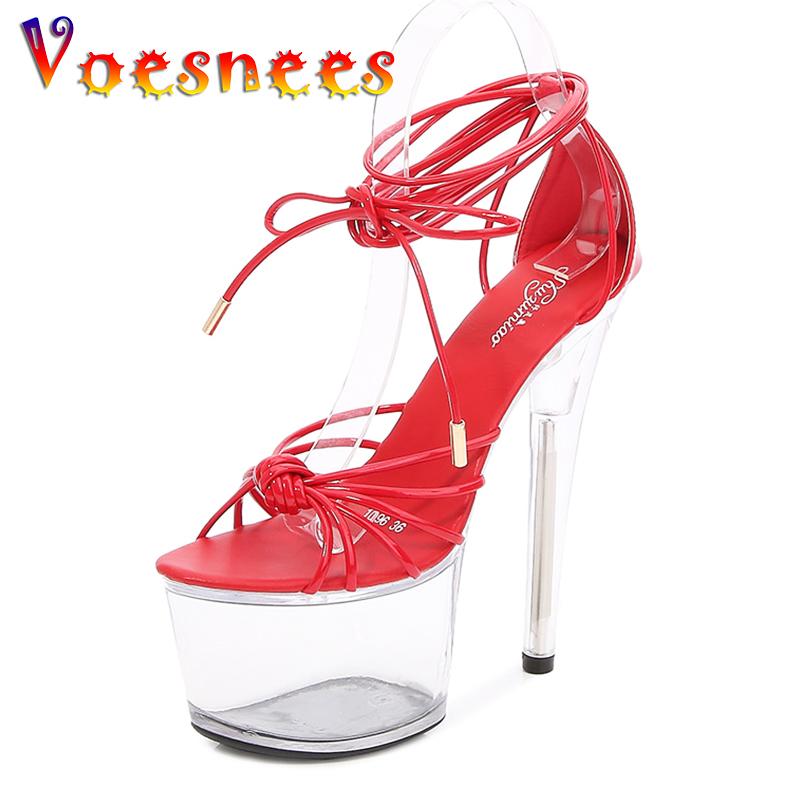 

Voesnees Walking Show Stripper Heels Clear Shoes Woman Platforms 15cm High Sandals Pole Dance Ankle Straps Wedding, Black
