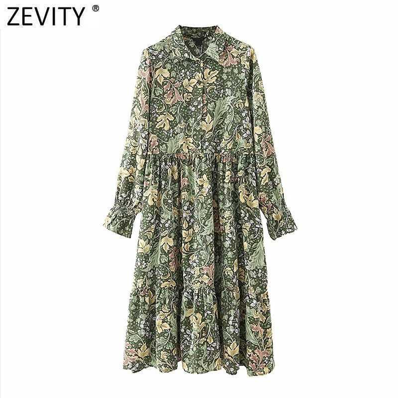 

Zevity Women Vintage Floral Leaves Print Pleats Green Midi Shirt Dress Female Chic Flare Sleeve Casual Kimono Vestido DS8185 210603, As pic ds8185gl