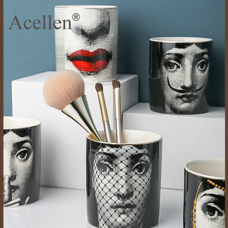 

Milan Classical Lady Face Aromatherapy Candle Holder Storage Box Jar Tabletop Home Decoration Ceramic Cafts Fashion Ornaments 210318