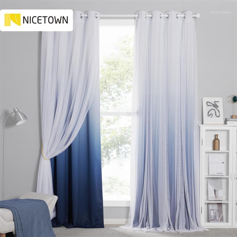 

Curtain & Drapes NICETOWN Gradient Double-Layered Blackout Curtains Mix Modern Window Sheer For Living Room/Bedroom Free Tie-backs