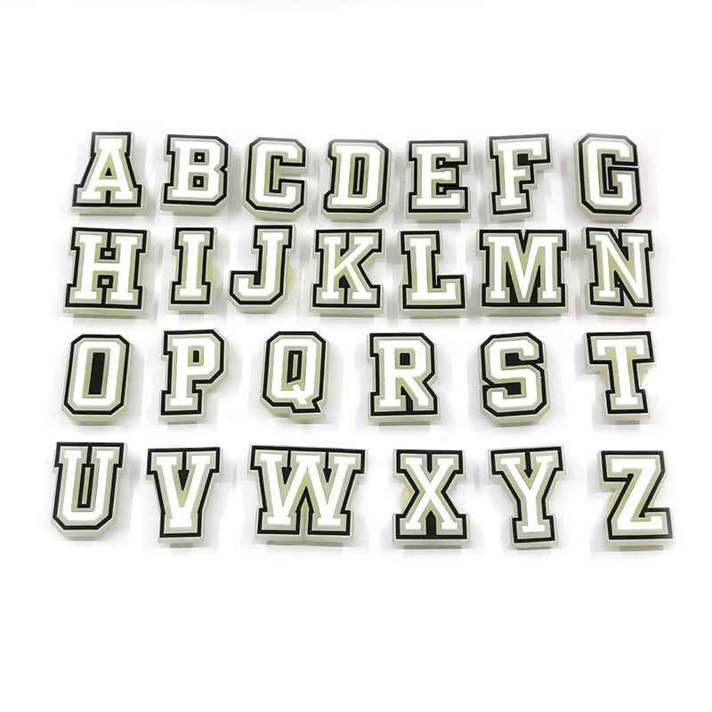 

MOQ=20pcs + letters glow luminous shoe charms wholesale jibitz for croc soft rubber PVC charm accessories plastic ornaments glowing up in the dark, White;pink