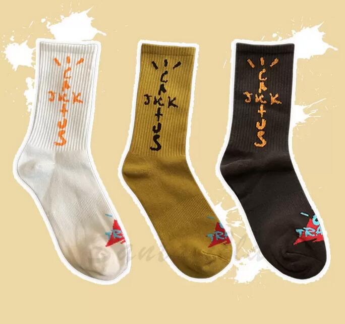 

21ss Travis Scott Cactus Jack Tide Socks Designer TS Earth Color Sports Running Cotton Sock for Men and Women, Black