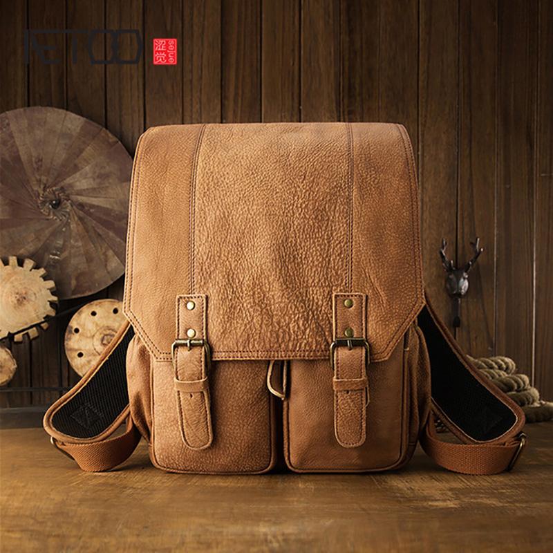 

Backpack AETOO First Layer Leather Backpack, Men's Personality Trend Bag