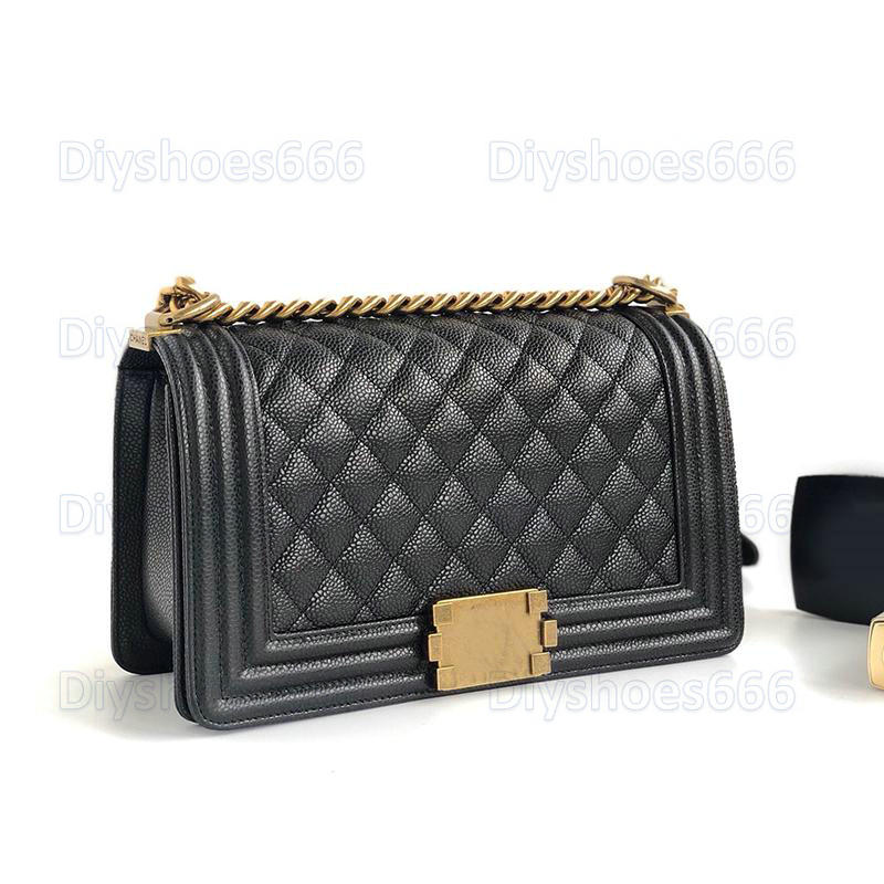 

Classic Black Caviar Boy Leather Chain Shoulder Bag Boutique Handbag ball Pattern Holster Crossbody 670860 Turing machine bags Push Lock