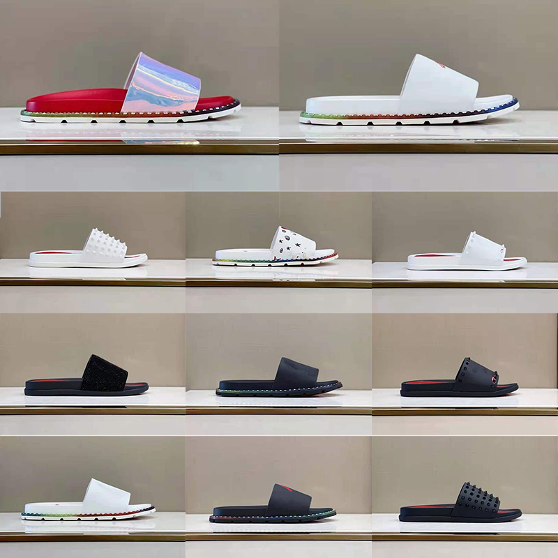 

2021 Top Quality Summer Red Bottoms Mens Womens Slippers Sandals Shoes Spikes Loafers Slide SIZE 13 Designer Platform Skateboard, Black