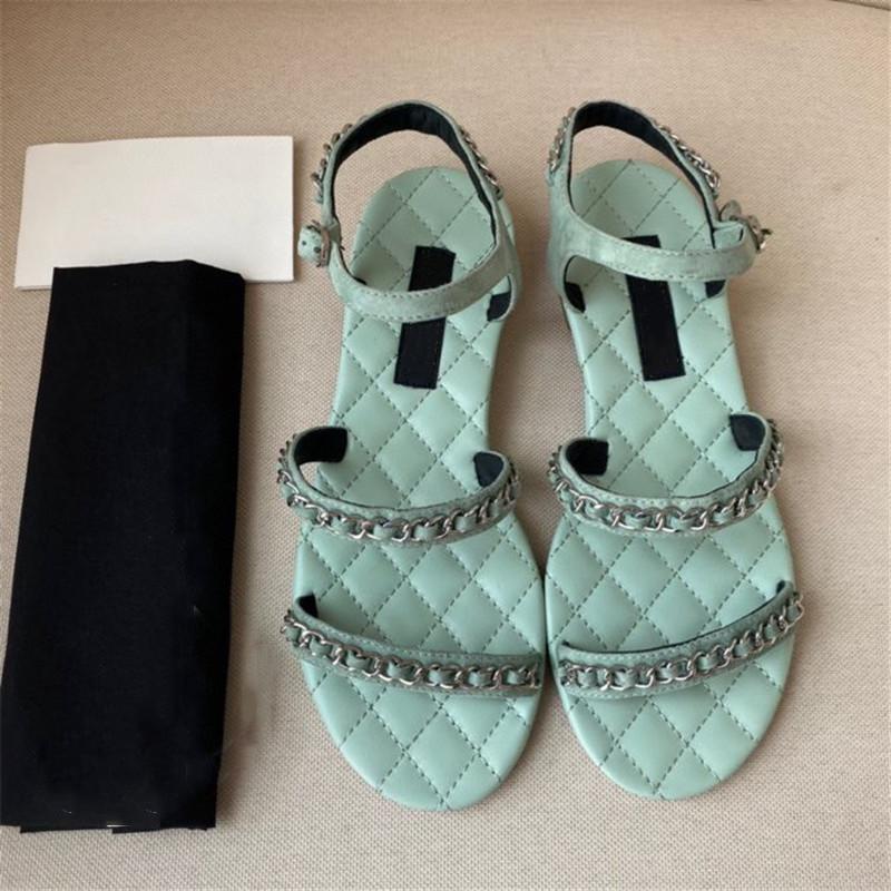 

Luxury Brand Designer Plaid Parchment Sandal Womens Fashionable Trend Fashionable Chain Sandals Leisure Flat Shoes Slippers, Black