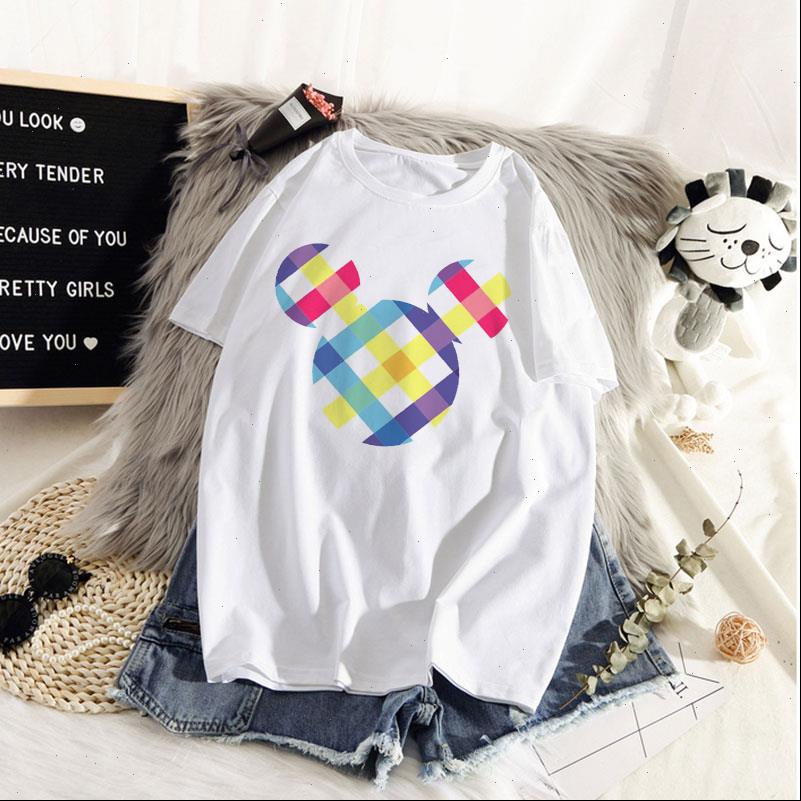 

Womens Tops Design Cute Mouse T Shirt Women Leopard Flowers Kawaii Harajuku Female Summer Short Sleeve, White