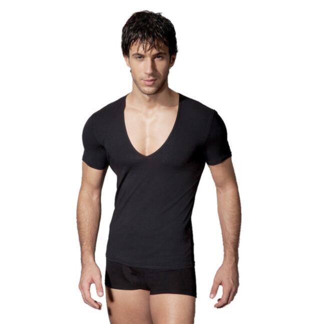 

Deep V Neck T-Shirt Men Plain V-Neck T Shirts For Men Fashion Gym Male Casual Top Y1009, Beige