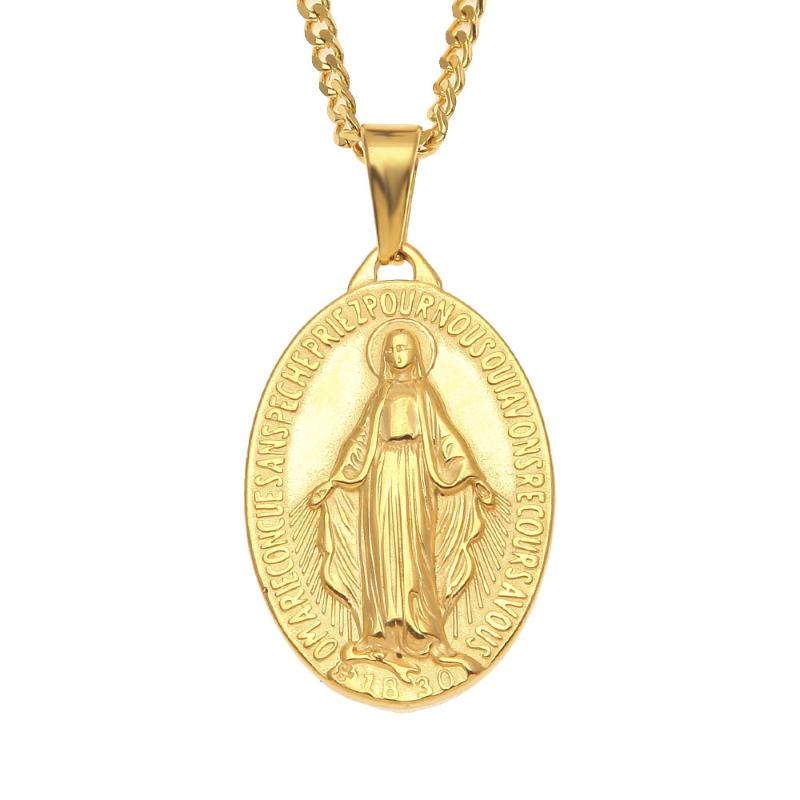 

Pendant Necklaces High Quality Virgin Mary Christian Gold Plated St Benedict Medal Necklace For Women Jewelry Drop