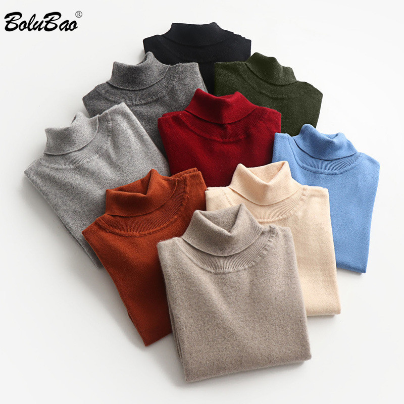 

BOLUBAO Men' Turtleneck Sweaters Fashion Brand Men Quality Solid Color Wool 30 % Pullover Male Slim Fit Wild Sweater 210518, Beige