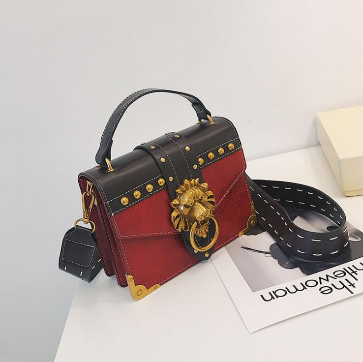 

Factory wholesale women bag street trend rivets womens shoulder bags personality leading lock punk shoulders handbag flip leather rivet fashion handbags