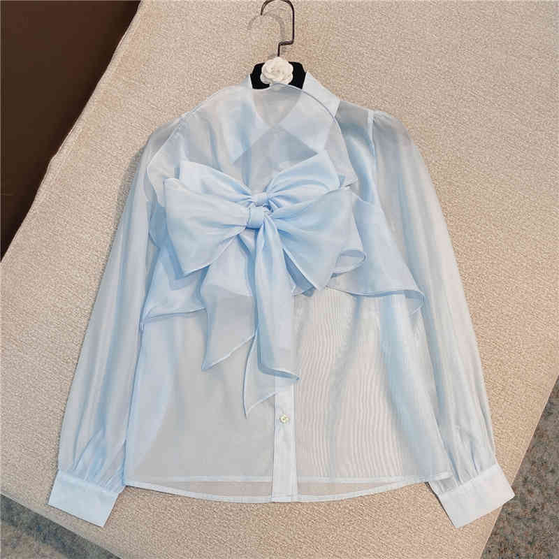 

Women Shirt Turn-down Collar Long Sleeve Fashion Spring Summer Bowtie Ladies Solid Color s HR358 210525, Pink