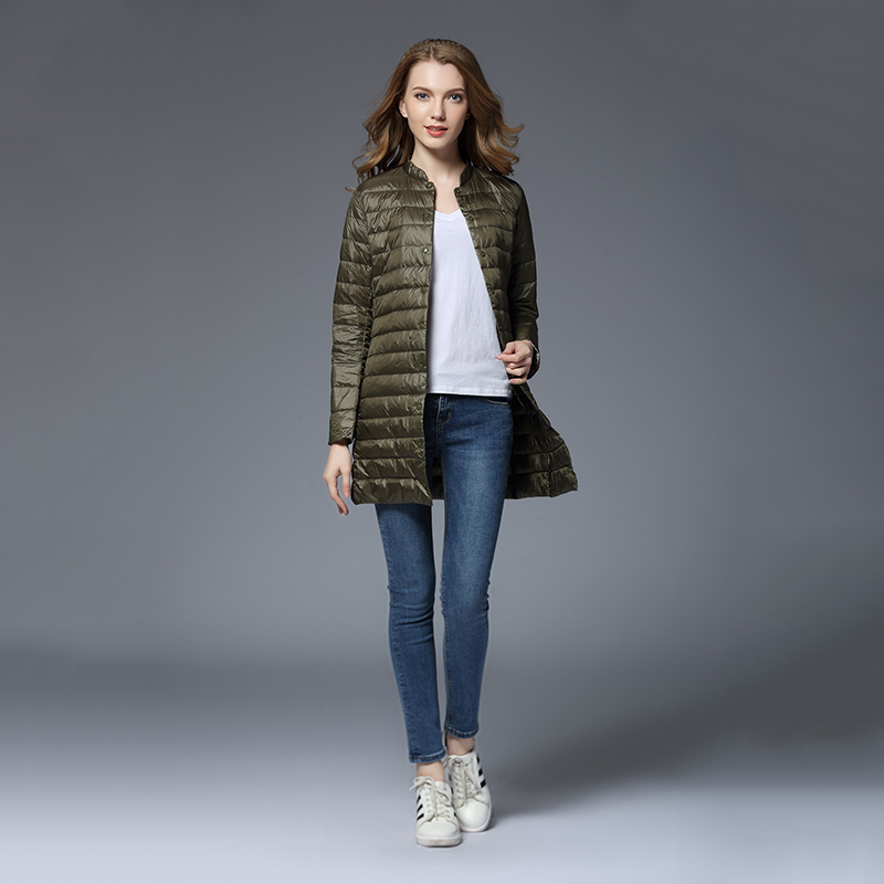 

Women's Down Slim Lightweight Long Sleeve O-neck Long Section Winter Cold Protection To Keep Warm Outerwear Thin Large Size Lightweight Down Jacket Zipper Shirt