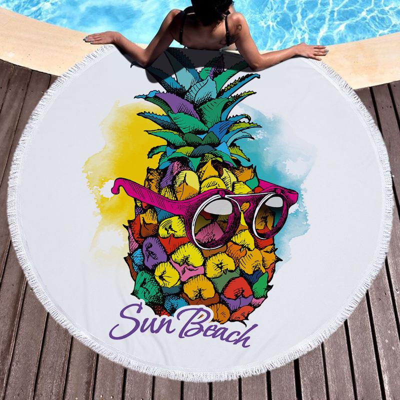 

Pineapple Printed Beach Towel Shawl Outdoor Camping Picnic Mat Microfiber Round Bath Sauna Blanket Fitness Yoga