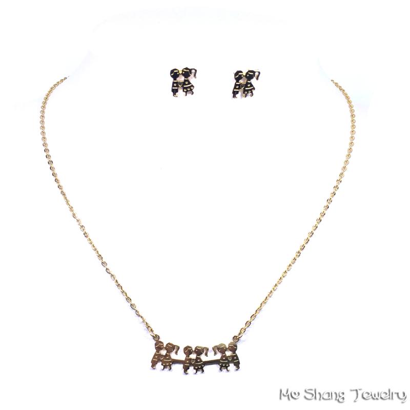 

Earrings & Necklace Three Pairs Of Small Lovers Pattern Jewelry Set Stainless Steel Never Fade Earring For Women Girl Party Gift, As pic