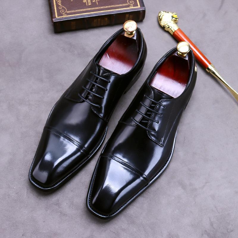 

Men's Genuine Leather Shoes Three-joint Men Business Dress Pointed Toe Large Size 37-46 Formal Wear Handmade, Black