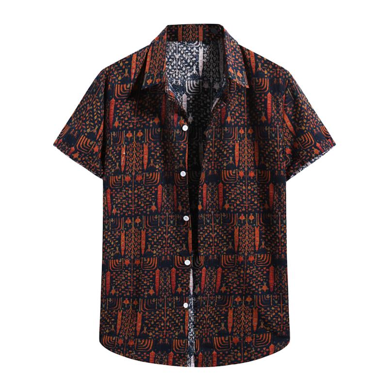

Men's Casual Shirts 2021 Summer Men Bohemian Printed Short-sleeve Beach Hawaiian Holiday Loose Streetwear Camisa Masculina, White;black