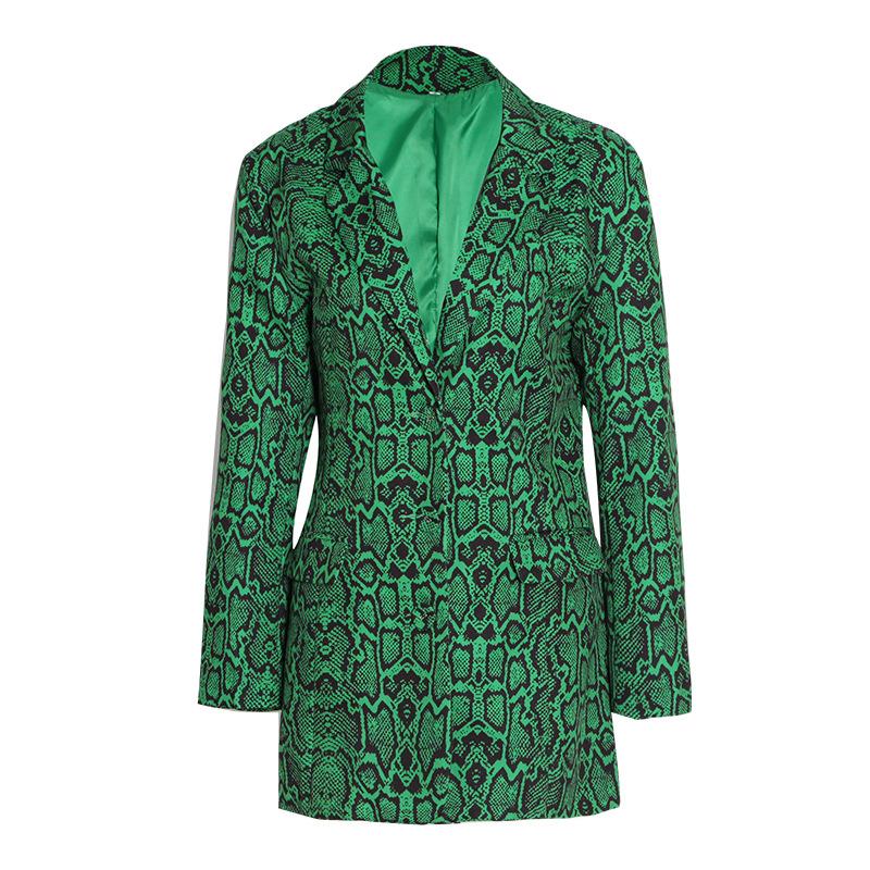 

Women' Suits & Blazers Designer Women Slim Blazer Fashion Retro Printing Snake Print Suit For Lady Contrast Stitching Mid-length Jacket, Green
