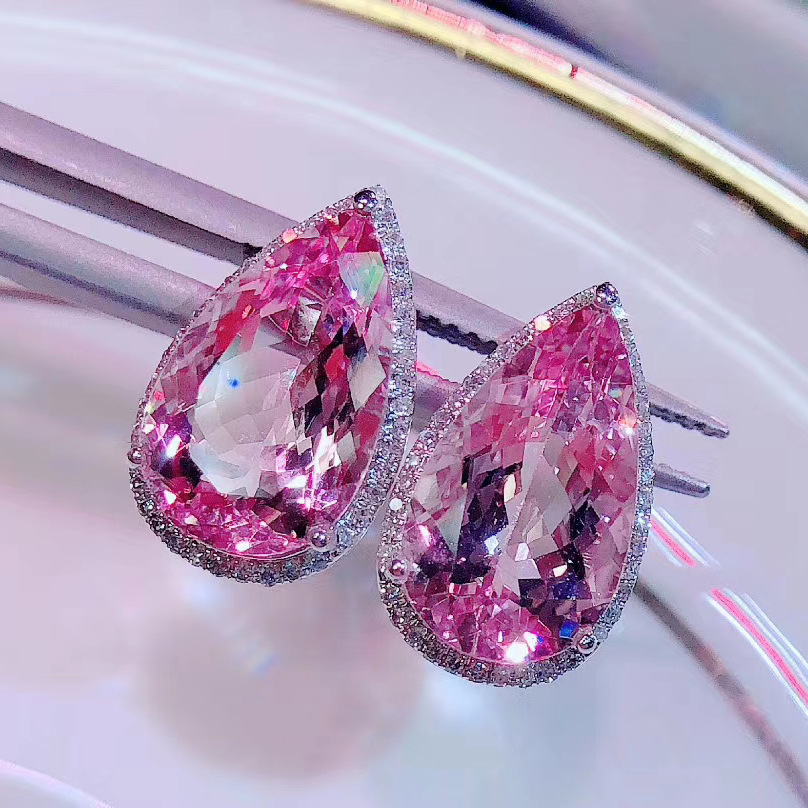 

Water Drop Pink Sapphire Stud Earring Real 925 sterling silver Jewelry Engagement Wedding Earrings for Women Bridal Party Gift