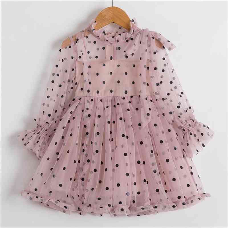 

spring girls mesh dots printing girl dresses prom evening for long sleeve bowknot elegant party frock, Red;yellow
