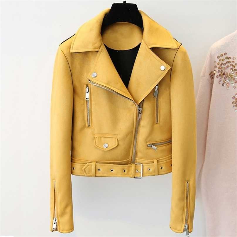 

Spring Autumn Faux Suede Leather Jacket Women Slim Zipper Biker Moto Short Coat Ladies Streetwear Outwear Fall Clothing 210525, Black