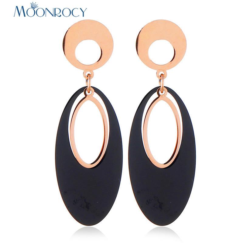 

Tassels Earring Long Oval Titanium Steel Earrings Jewelry Wholesale Rose Gold Color Trendy Party Gift Dangle & Chandelier, Silver