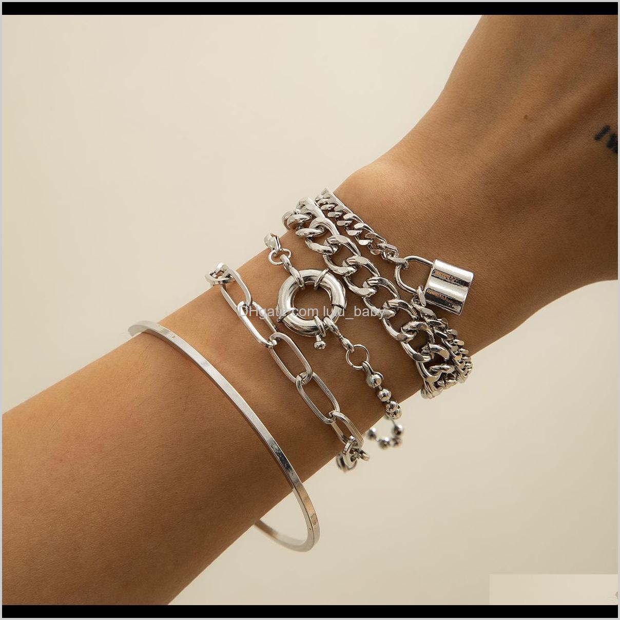 

Punk Rock Metal Lock Pendant Set For Women Girls Hip Hop Circle Chains Bangles Bracelet Men Jewelry Pulseras Qesqj Charm Gjdef
