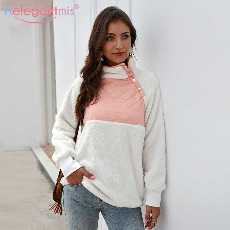 

Aelegantmis Fashion Autumn Winter Hoodies Women Sweatshirt Casual Warm Faux Fur Coat Female Plush Fleece Fluffy Outwear 210607, Navy blue