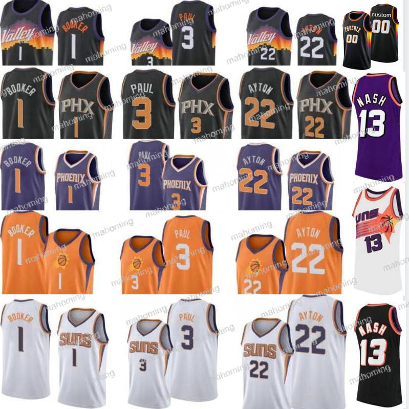 

Devin 1 Booker Chris 3 Paul Steve 13 Nash Basketball Jersey 34 Barkley DeAndre 22 Ayton Man 2021 PhoenixSunsBooker men shirts Best-selling