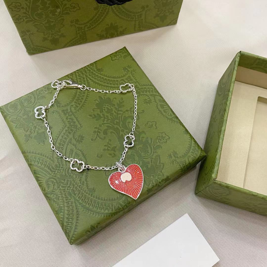 

S925 sterling silver vintage classic enamel heart-shaped bracelet men and women couple jewelry, Golden;silver