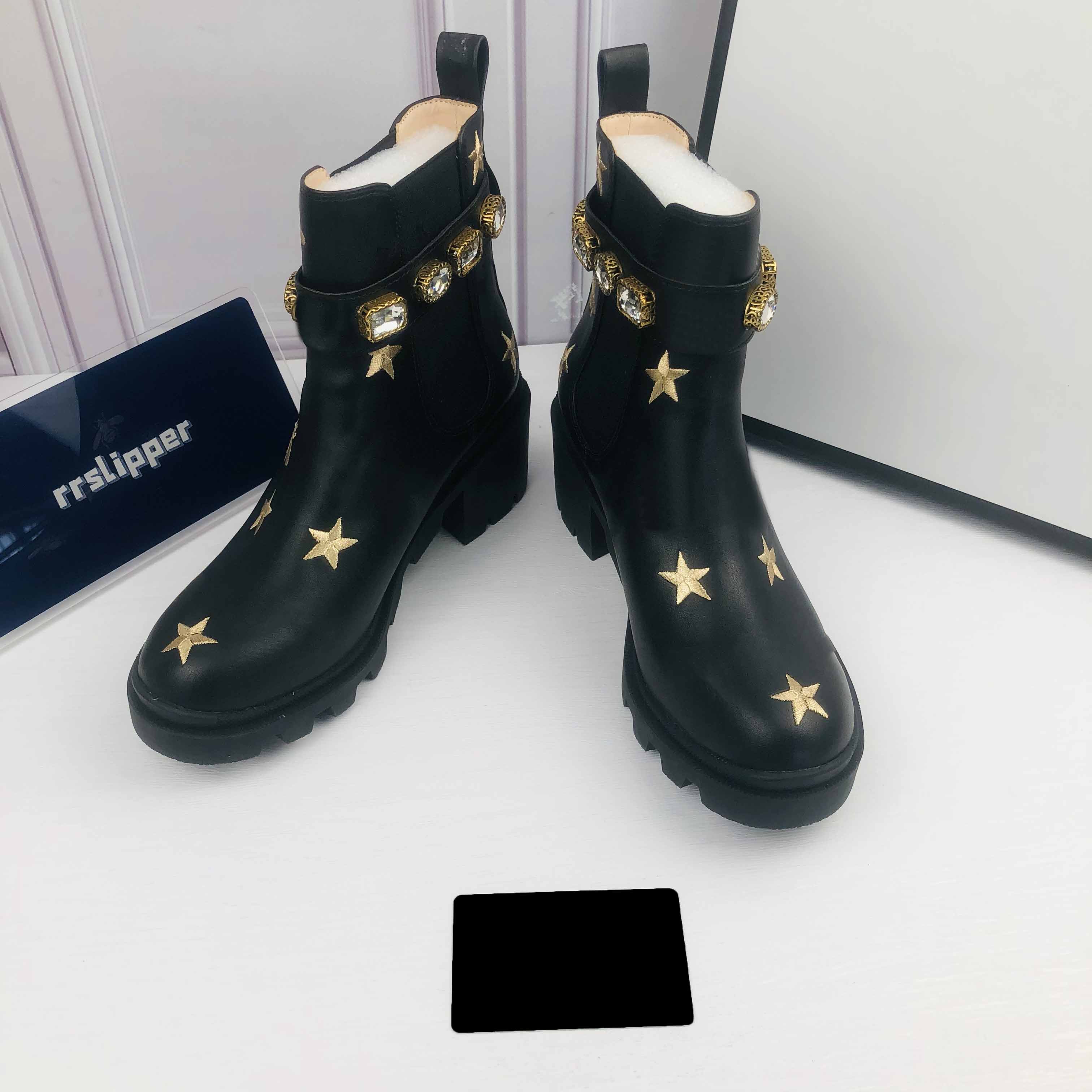 

Famous designer women boot thick-soled thick-heel Martin boots leather bee star shoes desert winter outdoor ladies party buckle ankle shoes 34-42, Colour 17