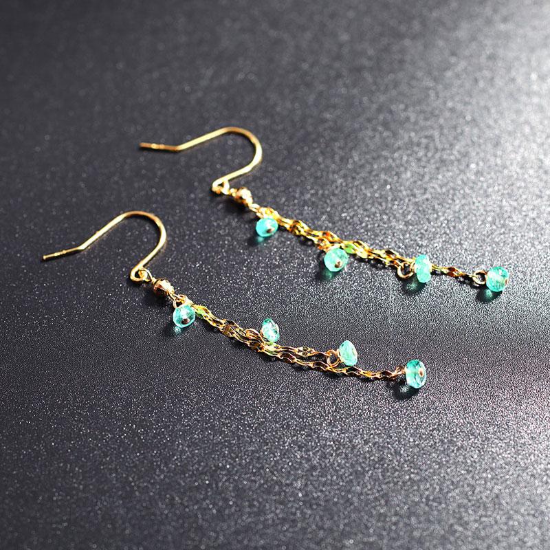 

Dangle & Chandelier DMBS429 18K Gold Genuine Gemstones Emerald Earline Female Long Simple Earrings