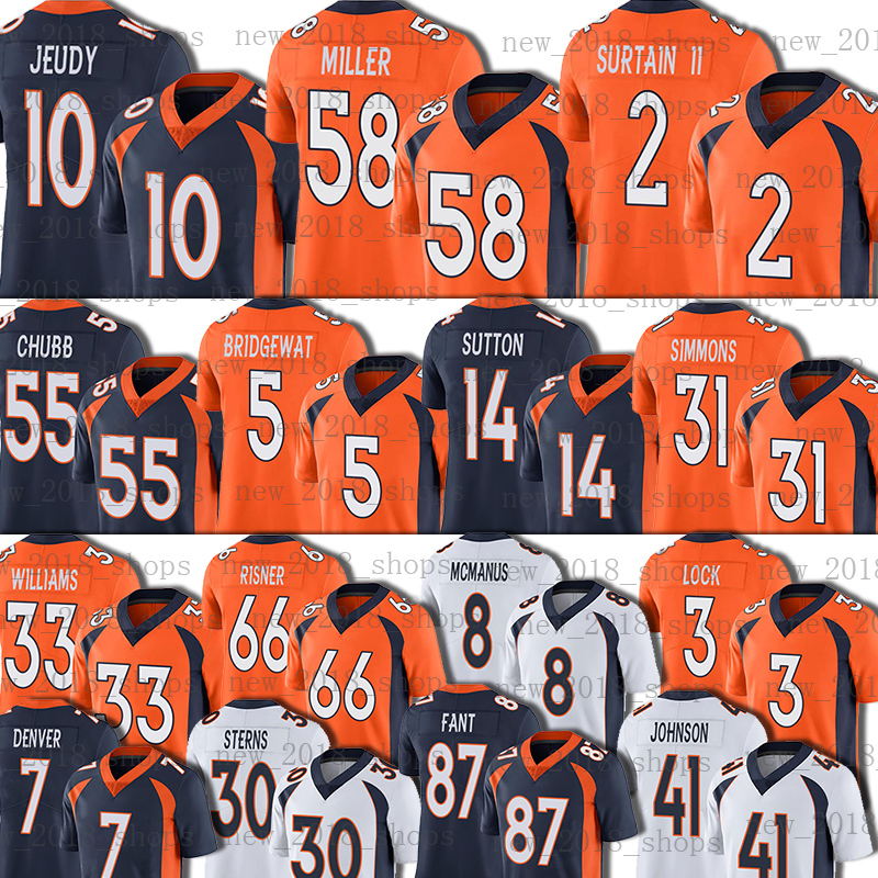 

58 Von Miller Jerry Jeudy Jerseys Bradley Chubb Teddy Bridgewater Justin Simmons Football DenverBroncosJohn Elway Javonte Williams Courtland Sutton, Custom men jersey