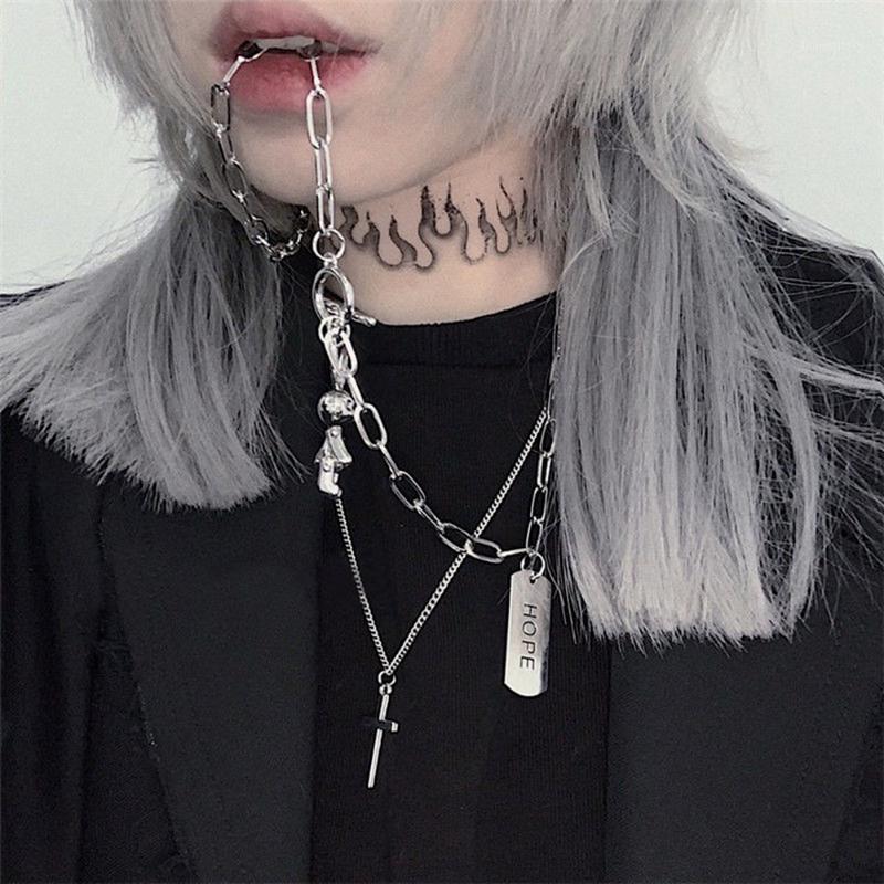 

Chains Ins Multi-layer Hip-hop Female Fashion Cross Necklace HOPE Movable Personality Pendant Men And Women Trend
